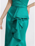 Sheath / Column Evening Gown Elegant Dress Formal Floor Length Sleeveless Off Shoulder Satin with Ruffles
