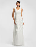 Sheath / Column V Neck Floor Length Chiffon Bridesmaid Dress with Draping / Sash / Ribbon / Side Draping
