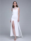 Sheath / Column Bridesmaid Dress Bateau Neck Sleeveless Open Back Ankle Length Chiffon / Jersey with Split Front