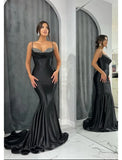 Mermaid / Trumpet Evening Gown Open Back Dress Formal Evening Court Train Sleeveless Sweetheart Satin with Glitter Crystals