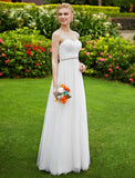 Reception Wedding Dresses Princess Sweetheart Strapless Floor Length Chiffon Bridal Gowns With Sashes / Ribbons Beading