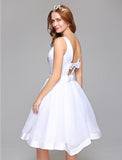 Wedding Dresses A-Line Bateau Neck Regular Straps Knee Length Satin Bridal Gowns With Bowknot Sash / Ribbon