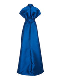 A-Line Evening Gown Elegant Dress Formal Floor Length Short Sleeve Shirt Collar Satin with Pleats