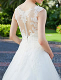 Wedding Dresses Ball Gown V Neck Regular Straps Floor Length Tulle Over Lace Bridal Gowns With Lace Appliques
