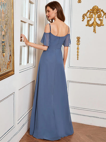 A Line Bridesmaid Dress Off Shoulder Sleeveless Elegant Floor Length C