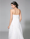 Wedding Dresses A-Line Sweetheart Sleeveless Sweep / Brush Train Lace Bridal Gowns With Sash / Ribbon Side-Draped