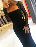 Mermaid / Trumpet Prom Dresses Open Back Dress Formal Wedding Guest Court Train Long Sleeve Strapless Stretch Fabric Backless with Beading Appliques