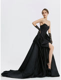 A-Line Evening Gown Vintage Dress Carnival Masquerade Sweep / Brush Train Sleeveless Sweetheart Satin with Ruched Slit