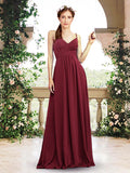 A-Line Bridesmaid Dress V Neck / Spaghetti Strap Sleeveless Elegant Floor Length Chiffon with Pleats