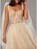 A-Line Prom Dresses Elegant Dress Formal Tea Length Sleeveless Sweetheart Tulle with Pleats Sequin