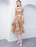 A-Line Cocktail Dresses Party Dress Holiday Wedding Guest Tea Length Half Sleeve Jewel Neck Sequined