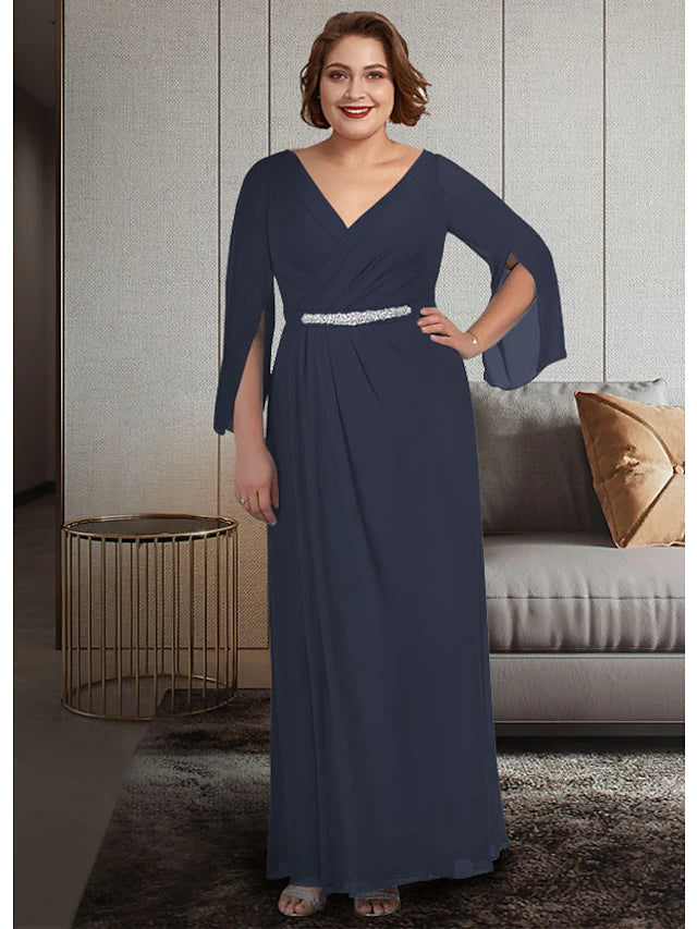 A-Line Mother of the Bride Dress Plus Size Elegant V Neck Ankle Length