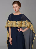 A-Line Mother of the Bride Dress Plus Size Elegant Bateau Neck Sweep / Brush Train Chiffon Sleeveless with Lace