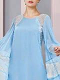 A-Line Mother of the Bride Dress Formal Wedding Guest Plus Size Elegant Jewel Neck Short / Mini Lace Long Sleeve with Ruffles