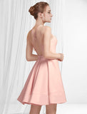 A-Line Cocktail Dresses Reformation Amante Dress Homecoming Short / Mini Sleeveless Spaghetti Strap Pink Dress Satin with Pleats