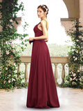 A-Line Bridesmaid Dress V Neck / Spaghetti Strap Sleeveless Elegant Floor Length Chiffon with Pleats