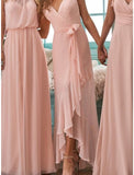 A-Line Bridesmaid Dress Halter Neck / V Neck Sleeveless Elegant Floor Length Chiffon with Split Front / Ruching / Solid Color