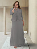Two Piece Sheath / Column Mother of the Bride Dress Plus Size Elegant Jewel Neck Ankle Length Chiffon Lace 3/4 Length Sleeve Wrap Included with Appliques