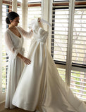 Hall Formal Wedding Dresses A-Line One Shoulder Sleeveless Sweep / Brush Train Satin Bridal Gowns With Ruched
