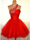 A-Line Homecoming Dresses Sparkle & Shine Dress Holiday Short / Mini Sleeveless One Shoulder Pink Dress Tulle with Sequin