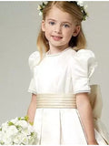 A-Line Ankle Length Flower Girl Dress First Communion Girls Cute Prom Dress Satin with Sash / Ribbon Royal Style Fit 3-16 Years