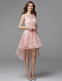 A-Line Hot Dress Wedding Guest Cocktail Party Asymmetrical Sleeveless Illusion Neck Tulle with Appliques