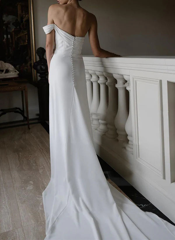 One-Shoulder Sleeveless Satin Wedding Dresses High Split