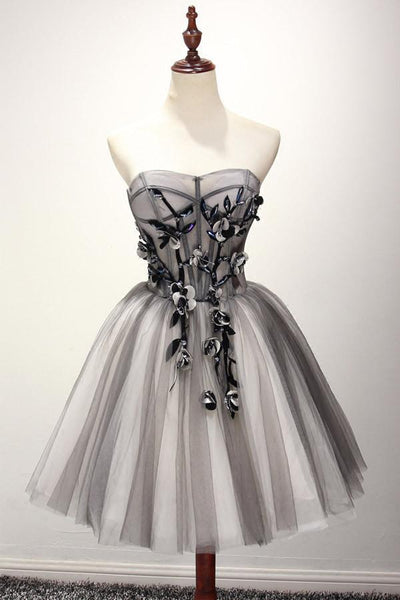 Charming V-neck A-line Tulle Short Prom Dresses Online,SFPD0111
