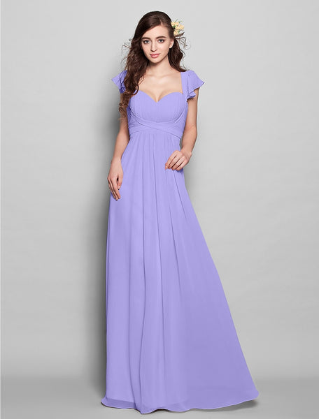 Sheath/Column Straps Sweetheart Frill Long Bridesmaid Dresses with Ruffles