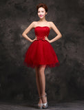 Ball Gown Cocktail Dresses Vintage Dress Wedding Guest Homecoming Short / Mini Sleeveless Sweetheart Tulle with Bow(s) Ruffles Pure Color