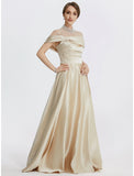 A-Line Evening Gown Elegant Dress Formal Prom Floor Length Sleeveless High Neck Italy Satin with Ruched Pearls