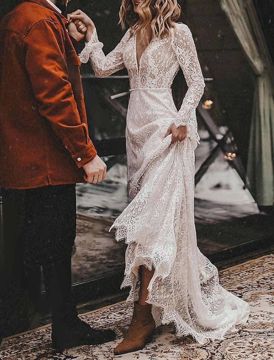 A-Line Fall Wedding Dresses Ankle Length Vintage Little White Dresses
