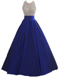 A-Line Evening Gown Elegant Dress Formal Floor Length Sleeveless Halter Neck Satin with Glitter