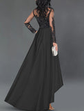 A-Line Cocktail Dresses Elegant Dress Wedding Guest Party Wear Asymmetrical Long Sleeve Jewel Neck Satin with Crystals Appliques