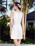 A-Line V Neck Short / Mini Nylon Taffeta Made-To-Measure Wedding Dresses with Bowknot