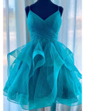 Ball Gown Homecoming Dresses Glittering Mini Dresses Puff Tiered Dresses Sleeveless Spaghetti Strap Tulle