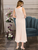 Two Piece A-Line Mother of the Bride Dresses Plus Size Hide Belly Curve Elegant Dress Formal Ankle Length Half Sleeve Jewel Neck Chiffon with Beading