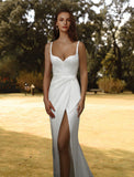 Hall Casual Wedding Dresses Sheath / Column Sweetheart Camisole Spaghetti Strap Court Train Satin Bridal Gowns With Split Front Side-Draped Summer Fall Wedding Party