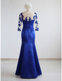 Mermaid / Trumpet Evening Gown Elegant Dress Formal Floor Length Half Sleeve Illusion Neck Satin with Pleats