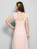Product Sample Sheath / Column Straps Floor Length Chiffon Bridesmaid Dress with Sash / Ribbon / Pleats