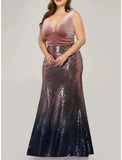 Mermaid / Trumpet Evening Gown Sparkle & Shine Dress Formal Fall Floor Length Sleeveless V Neck Sequined with Glitter Pleats