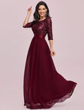 A-Line Mother of the Bride Dress Wedding Guest Plus Size Elegant Jewel Neck Floor Length Tulle Sequined 3/4 Length Sleeve with Sequin Fall