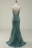 Sparkly Spaghetti Straps Sequins Long Prom Dress with Slit