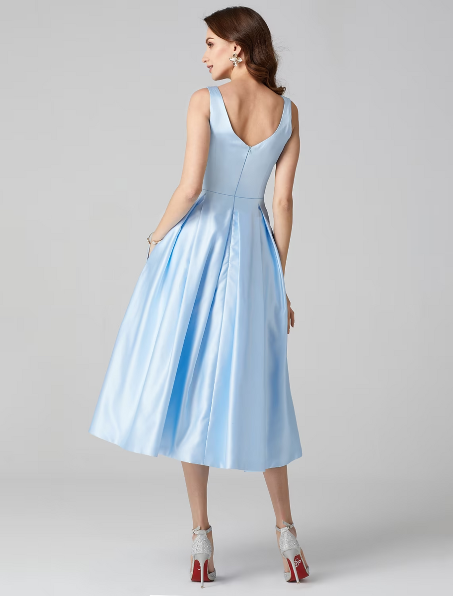 A-Line Cocktail Dresses Party Dress Formal Tea Length Sleeveless Jewel