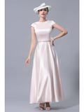 A-Line Mother of the Bride Dress Plus Size Cowl Neck Ankle Length Satin Short Sleeve with Crystals