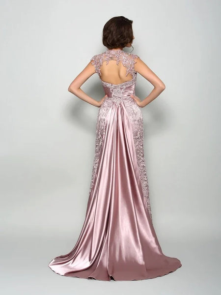 A-Line/Princess Straps Beading Sleeveless Long Elastic Woven Satin Dresses main image 1