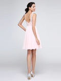 A-Line Hot Graduation Cocktail Party Dress Illusion Neck Sleeveless Short  Mini Chiffon Corded Lace with Crystals