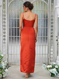 Satin Ruched Spaghetti Straps Sleeveless Ankle-Length Bridesmaid Dresses