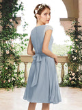 A-Line Bridesmaid Dress V Neck Short Sleeve Elegant Knee Length Chiffon with Pleats  Ruching
