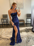 Mermaid / Trumpet Party Dresses Sparkle & Shine Dress Formal Evening Sweep / Brush Train Sleeveless Strapless Sequined with Slit